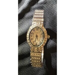 Elgin EG9058 Women's Oval Analog Clear Stone White Dial Stretch Band Bling Watch